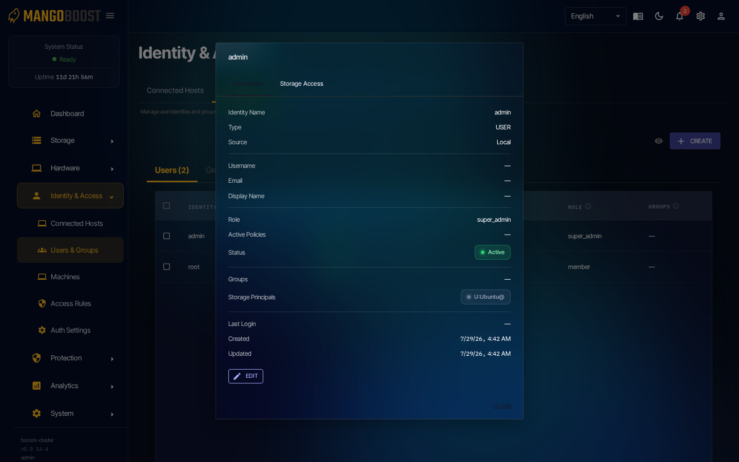 User detail panel — edit role