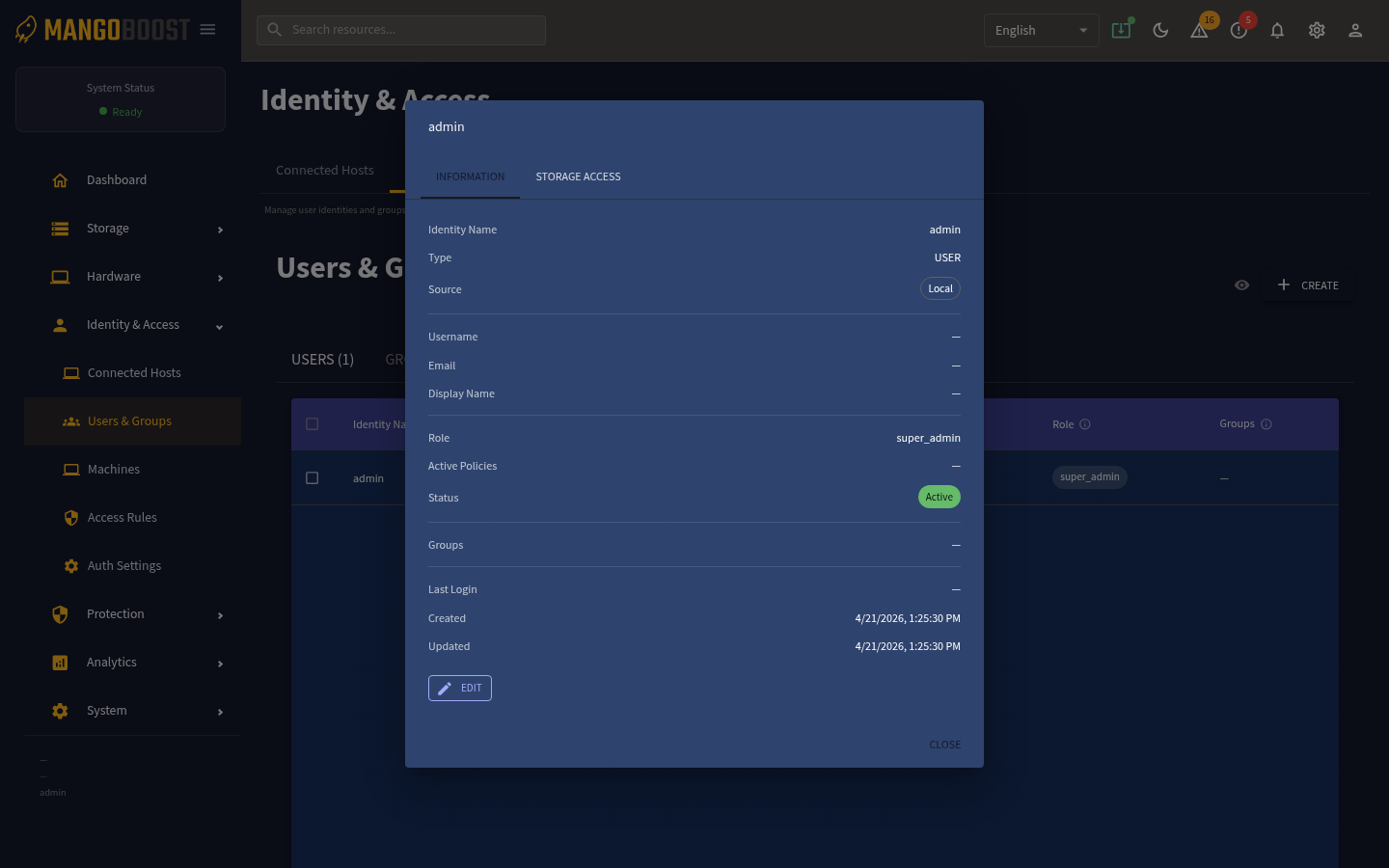 User detail panel — edit role