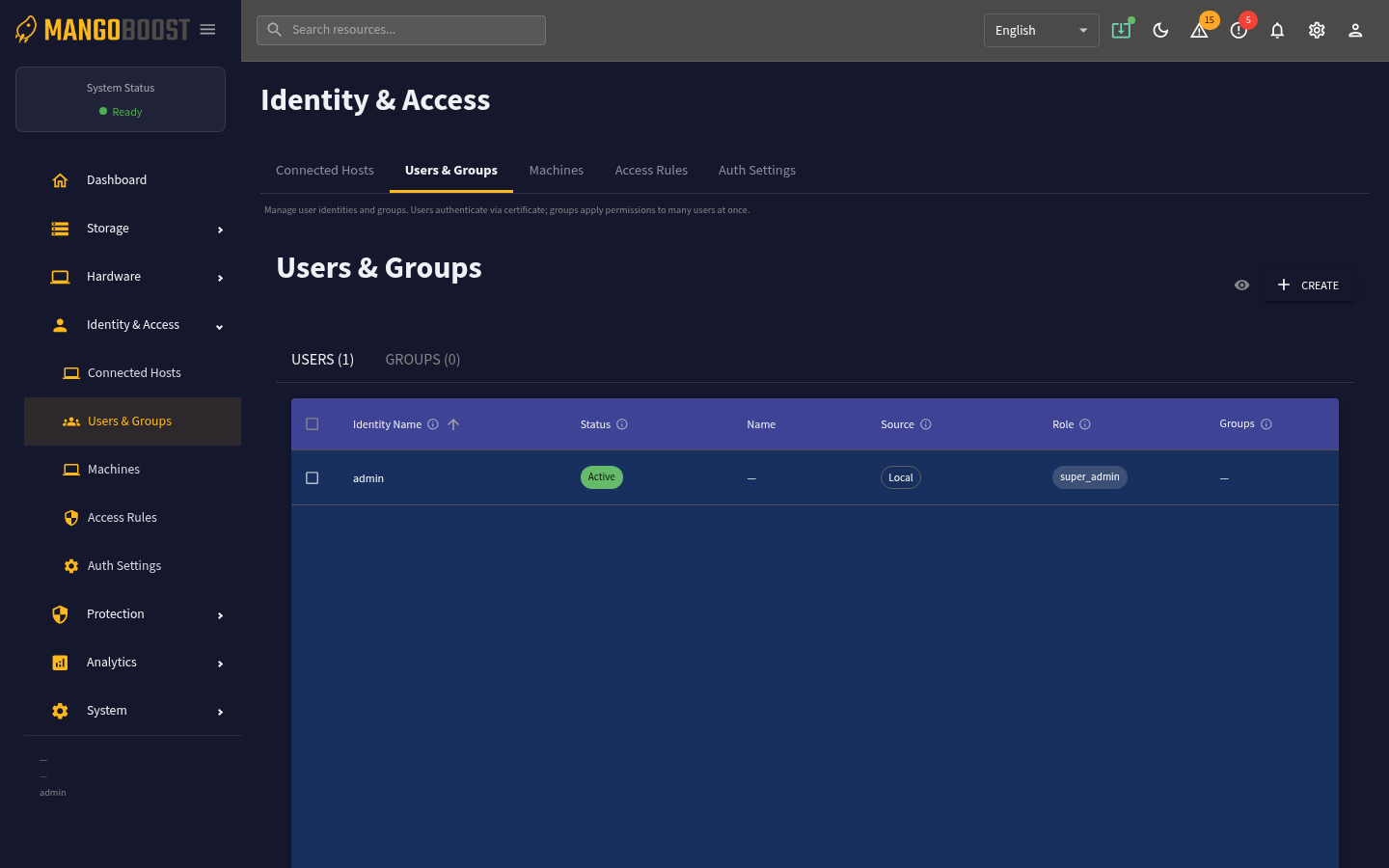 Users & Groups screen