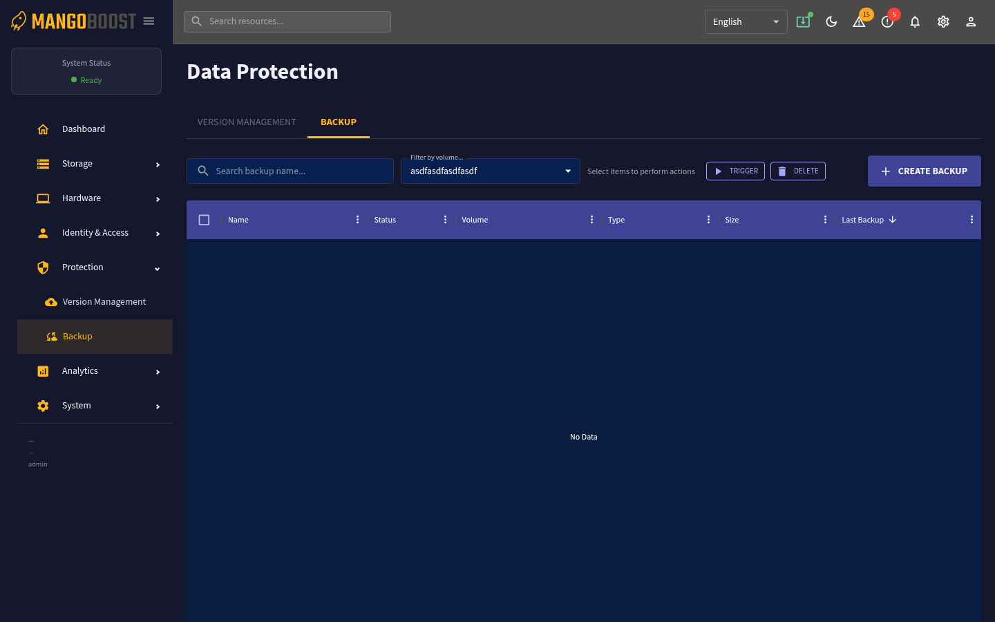 Backups screen