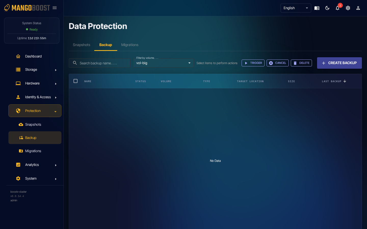 Backups screen