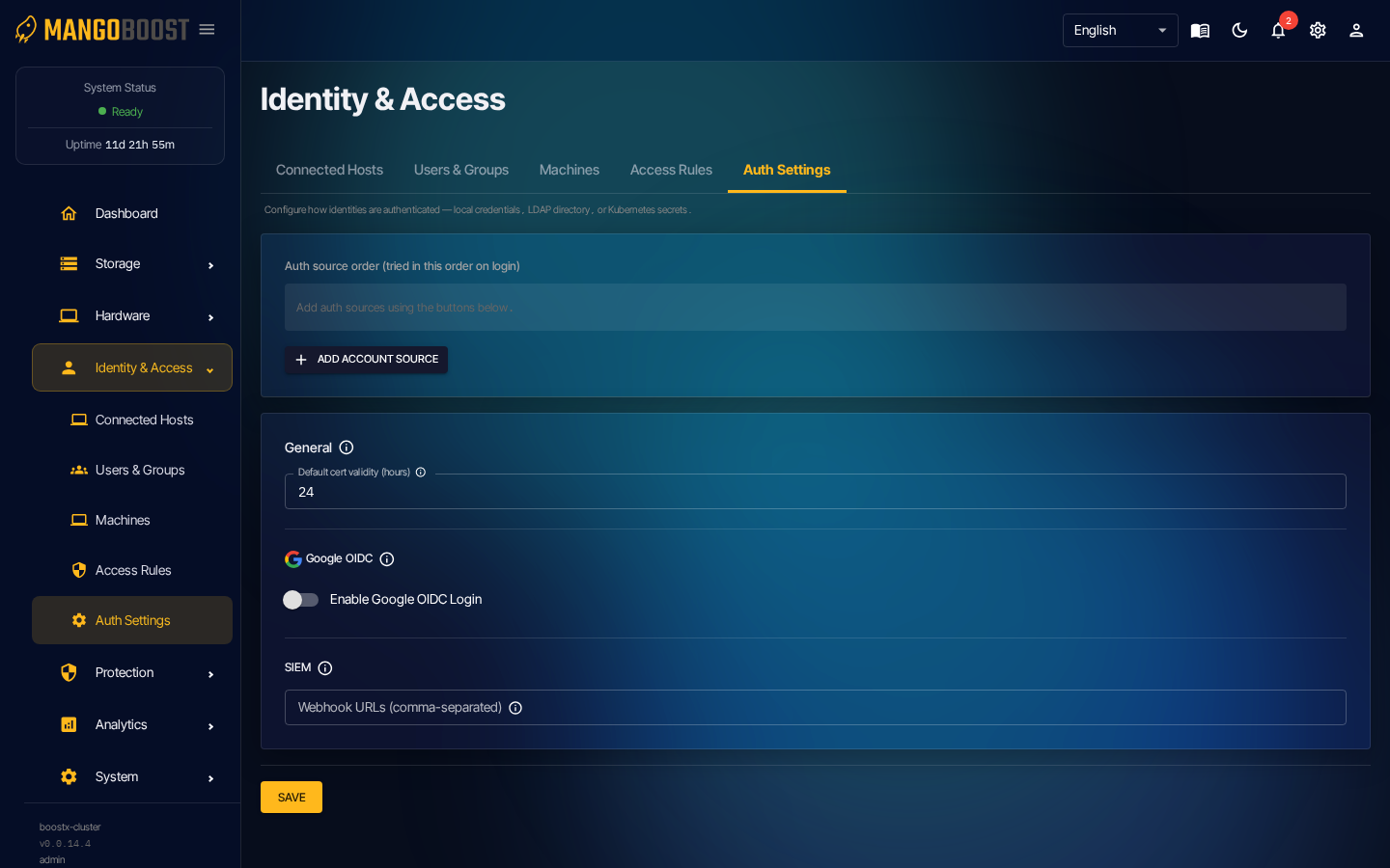Auth Settings — 계정 소스 추가